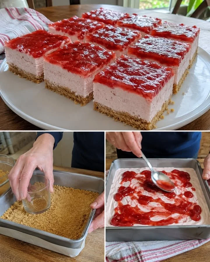 Krémové bobuľové štvorce pripravené na letné dni, plné chutí a sviežosti.