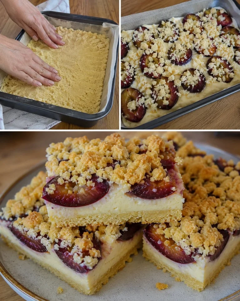 Slivkové pudingové rezy s maslovou posýpkou na tanieri