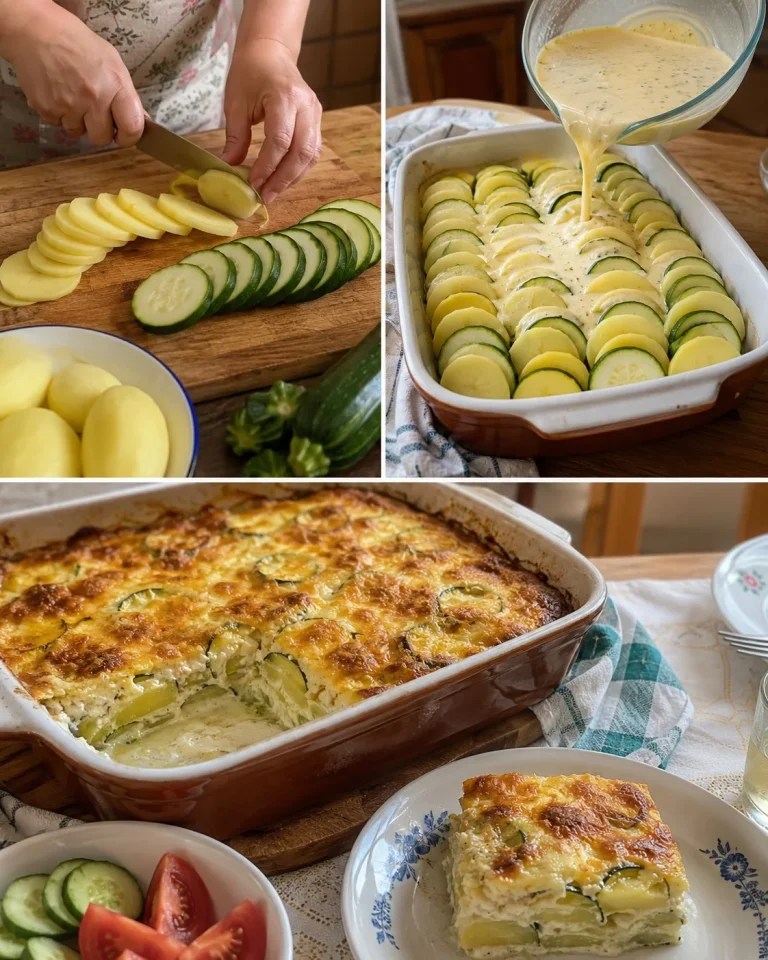 Zapekaná cuketa so zemiakmi a kyslou smotanou na tanieri