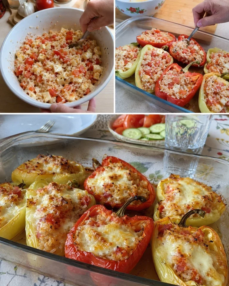Zapekané papriky plnené ryžou a mozzarellou na tanieri