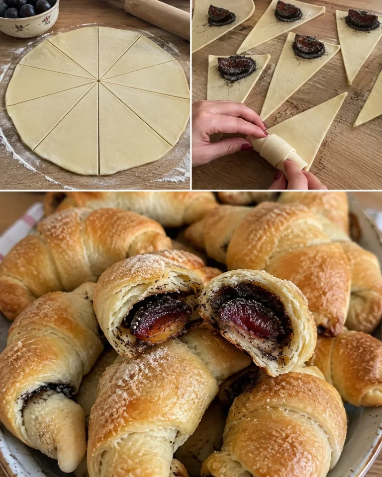 Makové rožteky z kyslosmotanového cesta so slivkami na tanieri