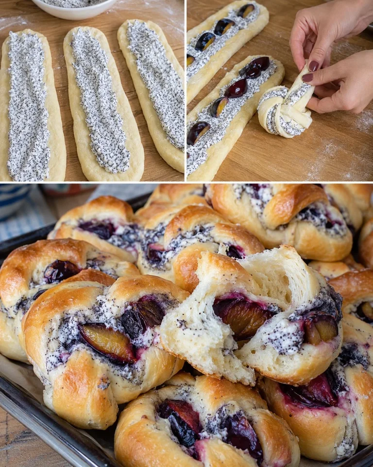 Slivkové kysnuté uzlíky s makovo-tvarohovou plnkou na tanieri