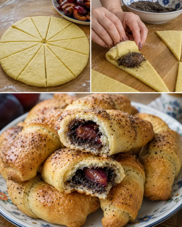 Slivkové makové rožky z vareného zemiakového cesta na tanieri