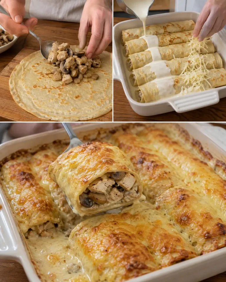 Zapekané kuracie palacinky so šampiňónmi a syrom