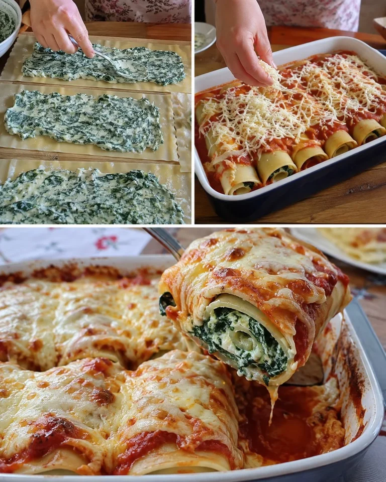 Zapečené cestovinové rolky so špenátom a syrom na tanieri
