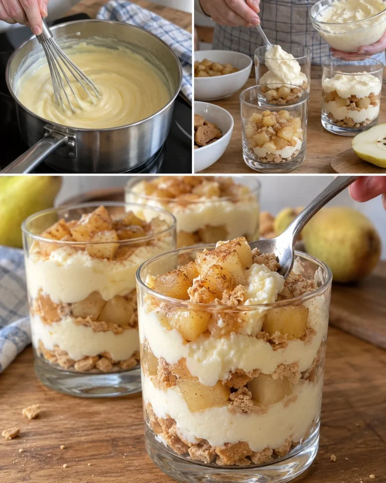 Hruškový dezert s vanilkovým pudingom a tvarohom, rýchly recept