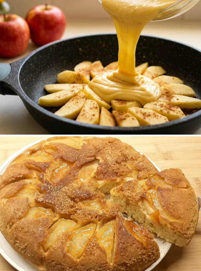 Jablkový koláč z panvice, jednoduchý recept bez pečenia s jablkami