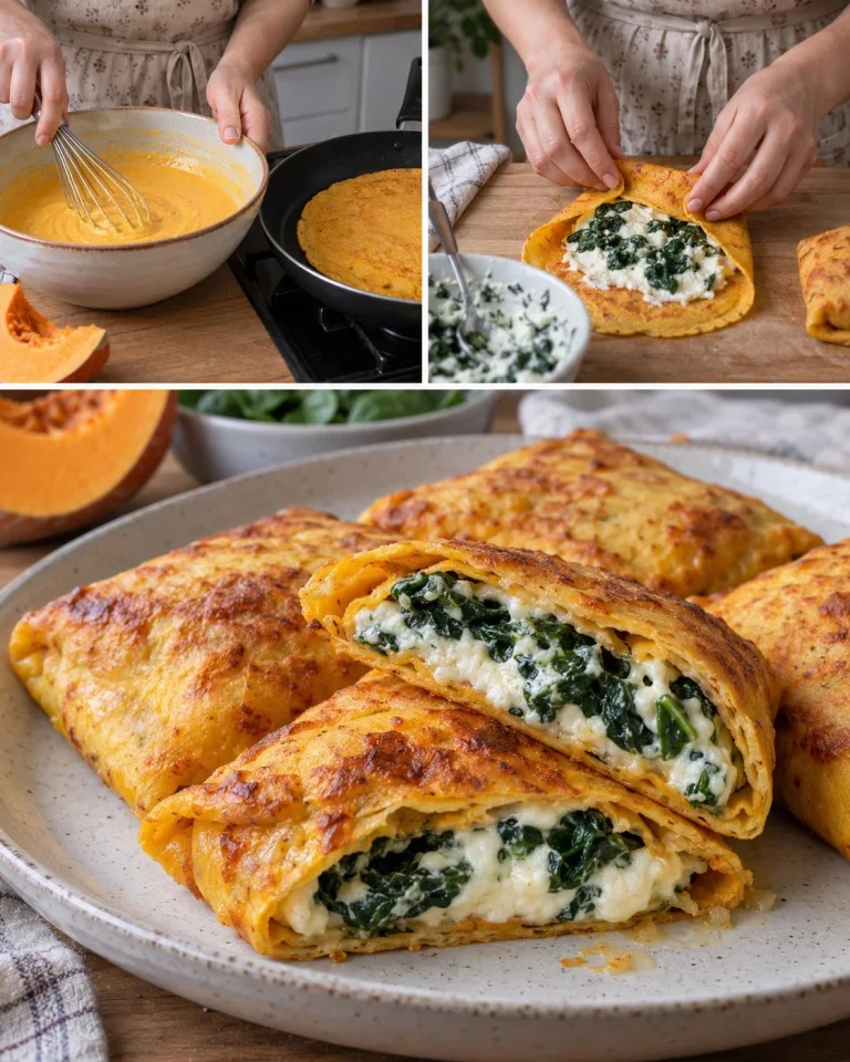Tekvicové palacinkové kapsy plnené bryndzou a špenátom