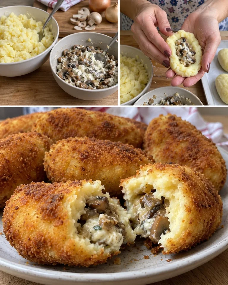 Zemiakové krokety s hubami a bryndzou na tanieri